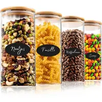 Five Stars Voorraadpotten - Glas met deksel - 4 Delige Set - 1200 ML - Met Herschrijfbare Stickers & Pen - Snoeppot