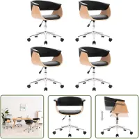The Living Store : Draaibare eetkamerstoelen, 4 stuks, zwart, kunstleer
