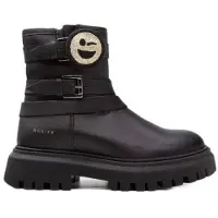 Nubikk Fae Maryn Jr chunky leren enkelboots zwart Meisjes Leer Effen - maat 25
