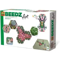 SES Creative SES Beedz Art - Hex tiles Botanisch - 5000 strijkkralen - collage met strijkkralen en foto's - complete set met grondplaten en fotostickers