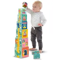 SES Creative – Tiny Talents – Stapelblokken – Sensorisch – Dieren speelgoed – Baby speelgoed – Stimuleert zintuigen – Lichtgewicht - Vanaf 6 maanden