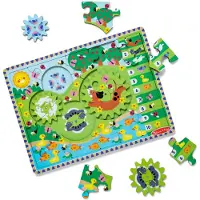 Melissa & Doug - Houten legpuzzel met draaiende tandwielen en dierentafereel - 24 stukjes