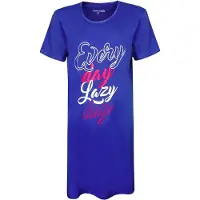 Temptation Dames Nachthemd - Bigshirt - Katoen - Kobalt Blauw - Maat M