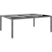 vidaXL Tuintafel 200x150x75 cm gehard glas en poly rattan grijs