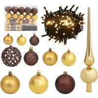 vidaXL 60-delige Kerstballenset met piek en 150 LED's goud en brons