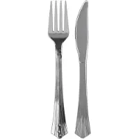 Urban Living BBQ/verjaardag/camping bestek - 8 personen - stevig kunststof - 17 cm - zilverkleurig