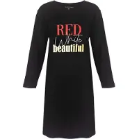 Temptation Dames Nachthemd - Bigshirt - RED White beautiful Print - Zwart - Maat S