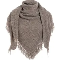 Knit Factory Amber Gebreide Omslagdoek - Driehoek Sjaal Dames - Dames sjaal - Wintersjaal - Stola - Wollen sjaal - Bruine wintersjaal - Marron - 190x85 cm - Sjaal met franje