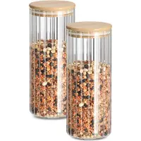 Zeller Voorraad/bewaar pot Grooves - 2x - hard glas - transparant - 1100 ml - bamboe deksel - luchtdicht