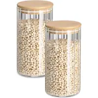 Zeller Voorraad/bewaar pot Grooves - 2x - hard glas - transparant - 800 ml - bamboe deksel - luchtdicht
