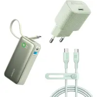 Anker BIO bundel - Nano powerbank-10.000 met ingebouwde USB-C kabel 30W + Nano - USB-C-stekker - 30 W +544 USB-C naar USB-C Duurzame Kabel Bio-Nylon 140W 1.8M