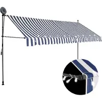 vidaXL Luifel handmatig uitschuifbaar met LED 400 cm blauw en wit