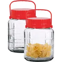 Urban Living Voedsel opslag container - 2x - glas - 2 liter - afsluitdop en draag hengsel - transparant - voorraadpot