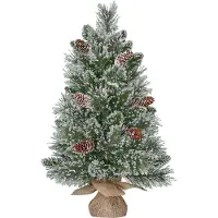 Black Box Vandans kerstboompje in jute zak 60xø36cm | groen met bevroren details & dennenappels