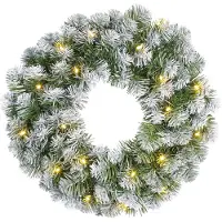 White Label Norton kerstkrans besneeuwd Ø 45 cm 20 lampjes op batterijen