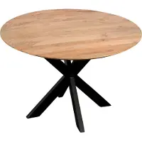 QUVIO Eettafel Sofia – Rond – Ø120 – Stalen kruispoot – FSC-gecertificeerd mangohout – Naturel