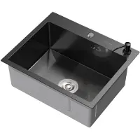 ML-Design Inbouwspoelbak 55x45 cm antraciet met afvoerplug en zeepdispenser Spoelbak in roestvrij staal ML design