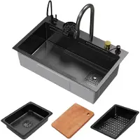 ML-Design Inbouwspoelbak met kraan complete set 8-delig antraciet 75x46 cm van roestvrij staal ML-Design