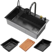 ML-Design Inbouwspoelbak met kraan complete set 8-delig antraciet 80x46 cm van roestvrij staal ML-Design
