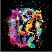 PosterMonkey Poster 50x50 cm - Graffiti - Sport - Paard rensport - Paardrijden - Posters - Wanddecoratie tienerkamer - Kamer decoratie voor tieners - Tiener jeugdkamer accessoires