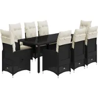 vidaXL 9-delige Bistroset met kussens poly rattan zwart