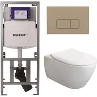 Villeroy & Boch Subway 2.0 DirectFlush CeramicPlus Toiletset - slimseat zitting - Geberit reservoir - bedieningsplaat met bedieningsplaat taupe - rechthoekige knoppen - wit