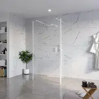 FortiFura Galeria Vrijstaande Inloopdouche - 100x200cm - helder - antikalk - 8mm veiligheidsglas - 2 zijwanden 30cm - wandsteunen en hoekprofielen - wit mat SW927768 2x/SW797915/SW797909 2x/SW541264