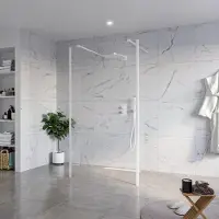 FortiFura Galeria Vrijstaande Inloopdouche - 110x200cm - Helder - antikalk - 8mm veiligheidsglas - 2 zijwanden 30cm - wandsteunen en hoekprofielen - Wit mat SW927768 2x/SW915250/SW797909 2x/SW541264