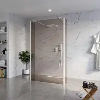 FortiFura Galeria Vrijstaande Inloopdouche - 120x200cm - Rookglas - antikalk - 8mm veiligheidsglas - 2 zijwanden 30cm - wandsteunen en hoekprofielen - Wit mat SW927768 2x/SW797944/SW797930 2x/SW541264