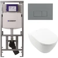 Villeroy & Boch Villeroy Boch Subway 2.0 DirectFlush Toiletset - softclose - geberit reservoir - qeramiq bedieningsplaat bedieningsplaat licht grijs - rechthoekige knoppen - wit