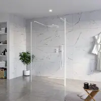 FortiFura Galeria Vrijstaande Inloopdouche - 120x200cm - Helder - antikalk - 8mm veiligheidsglas - 2 zijwanden 30cm - wandsteunen en hoekprofielen - Wit mat SW927768 2x/SW797917/SW797909 2x/SW541264