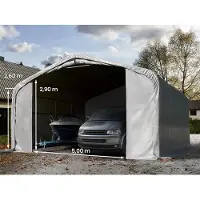 TOOLPORT Garagetent 6x6m met ritssluitingen - 4,1x2,9m ingang - 2,6m zijwandhoogte, PVC 850, grijs, met statica - bodem aarde