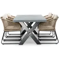 BUITEN living Lyon/Tulum Sahara Dust dining tuinset | 6 personen | betonlook + touw | 250cm