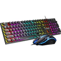T-wolf Gaming Combo Set - Membraam Toetsenbord & Muis - Keyboard - Retro stijl - Typemachine - LED RGB Verlichting - Bedraad - QWERTY - Computer - Zwart