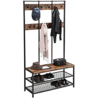 Acaza Garderoberek XL - industriële look - 12 haken - 100x186x40 cm - vintage bruin