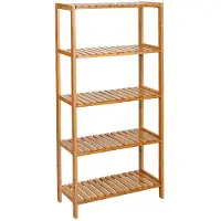 Acaza Badkamer Rek met 5 Etages - Opbergrek met Planken - 130 cm Hoog en 60 cm Breed - Bamboe