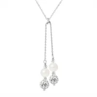 Diadema Ketting ketting duo verse zoetwater cultuur kralen 6-7 mm wit, kristal preciosa en zilver 925