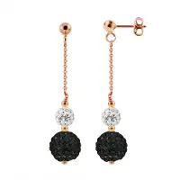 Diadema Duo oorbellen duo kristal zwart en wit zilver 925 roze vergulde - puur kristal