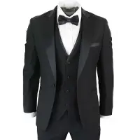 Paul Andrew Heren 3-delige Zwarte Tuxedo Pak Klassiek Satijnen Diner Tailored Fit Bruiloft Prom