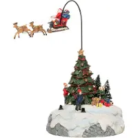 Intratuin Kerstdorpminiatuur Kerstman In Slee Met Boom 16 X 15,5 X 29 Cm