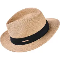 Decopatent - Zonnehoed Dames Deukhoed Rond - Zomerhoed met Zwarte Rand - Strohoed UV - Ø58 cm - Strandhoed Hoofddeksel Rond - Hoed voor Volwassenen - Kleur: Bruin met Zwarte Rand