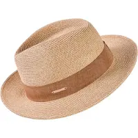 Decopatent - Zonnehoed Dames Deukhoed Rond - Zomerhoed met Bruine Rand - Strohoed UV - Ø58 cm - Strandhoed Hoofddeksel Rond - Hoed voor Volwassenen - Kleur: Naturel met Bruine Rand