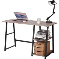 OEM Bureau met Opbergruimte - Laptop tafel - Bureautafel - Geschikt voor Werken & Gaming en - 120x50x73 - Grijs / Zwart