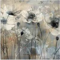 PosterMonkey Poster 100x100 cm - Bloemen - Planten - Grijs - Abstract - Posters - Kamer decoratie - Wanddecoratie woonkamer - Muurdecoratie slaapkamer XXL