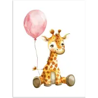 PosterMonkey Poster 90x120 cm - Giraf - Baby - Dieren - Roze ballon - Posters - Kamer decoratie accessoires - Wanddecoratie kinderkamer - Muurdecoratie babykamer