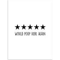 PosterMonkey Poster 60x80 cm - Spreuken - Would poop here again - Zwart - Quote - Posters - Wanddecoratie badkamer - Muurdecoratie WC - Decoratieve accessoires - Toilet muur decoratie