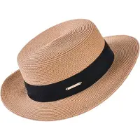 Decopatent - Zonnehoed Dames Rond - Zomerhoed met Zwarte Rand - Strohoed UV - Ø58 cm - Strandhoed Hoofddeksel Rond - Hoed voor Volwassenen - Kleur: Bruin met Zwarte Rand