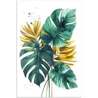 PosterMonkey Poster 60x90 cm - Bladeren - Monstera - Groen - Goud - Modern - Posters - Wanddecoratie badkamer - Muurdecoratie WC - Decoratieve accessoires - Toilet muur decoratie