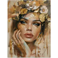 PosterMonkey Poster 90x120 cm - Vrouw - Bloemen - Goud - Portret - Posters - Kamer decoratie - Wanddecoratie woonkamer - Muurdecoratie slaapkamer