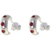 Behave – Oorbellen – 925 Sterling Zilveren Kleine Oorring met Rode Kristal steentjes